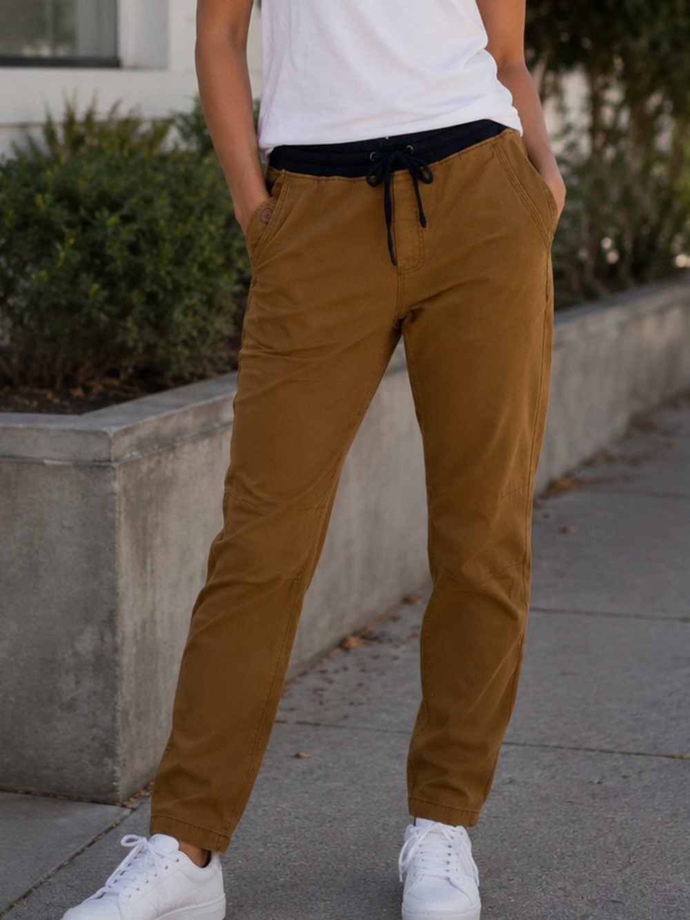 Merona Women’s Small Brown Cotton Jogger Pants Navy Drawstring Straight Leg
